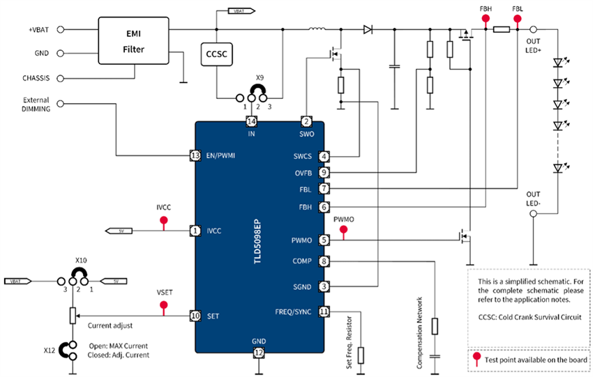 回路図 - Infineon Technologies TLD5098EP_B2G評価ボード